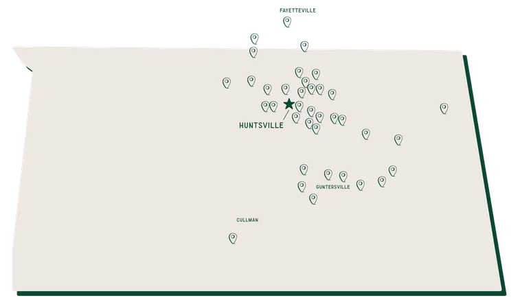 Map of North Alabama showing local producer locations